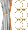 Melaluxe 6 Pack Magnetic Curtain Tiebacks, Decorative Curtain Holdbacks for Window Décor (Gold)