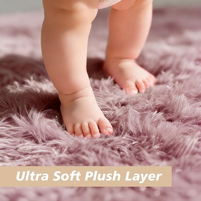 yulidayang Fluffy Round Area Rugs for Bedroom,Blush 4'X4'Shag Circle Area Rugs for Living Room,Non Slip Fuzzy Plush Rug for Kids Room Boys Girls Room and Dorm