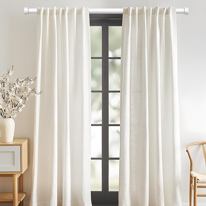 VOIIY 2 Pack Curtain Rods for Windows 28 to 48 Inch(1.5-5 Feet),White 1'' Diameter Drapery Rods with End Cap Style Design,Modern Adjustable Heavy Duty Curtain Rod,Size:30''-60''