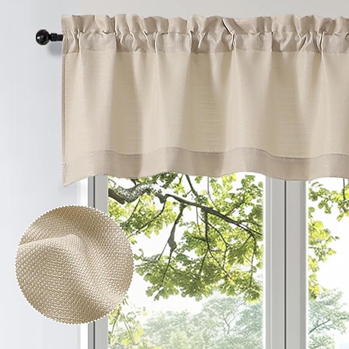 OWENIE Bob Valance Curtains 18 Inch Length 1 Piece, Faux Linen Slub Solid Linen Kitchen Valance for Bedroom Living Room, Farmhouse Soft Airy Rod Pocket Small Window Curtain, Each 60Wx18L Inch