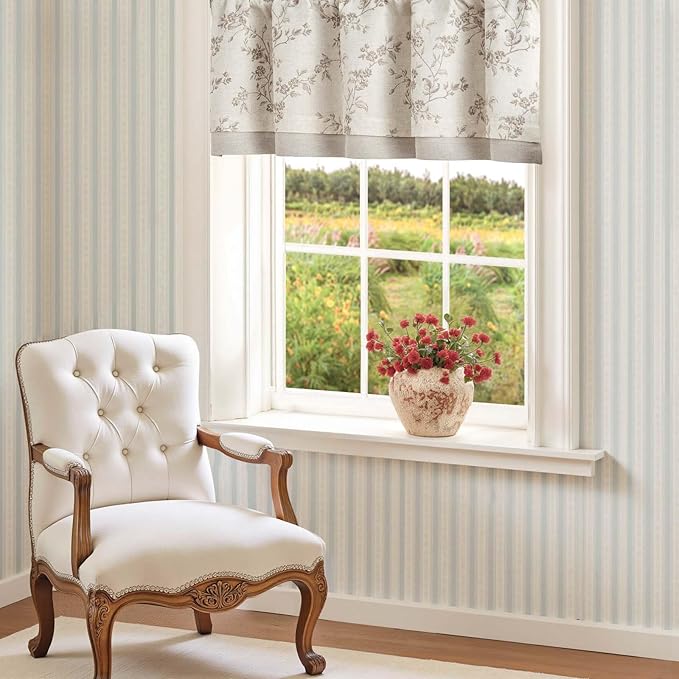 jinchan Linen Kitchen Valance for Windows 16 Inch Floral Double Layer Valance Living Room Laundry Room Darkening Rustic Cottagecore Farmhouse Flower Window Treatment 1 Panel Taupe on Linen