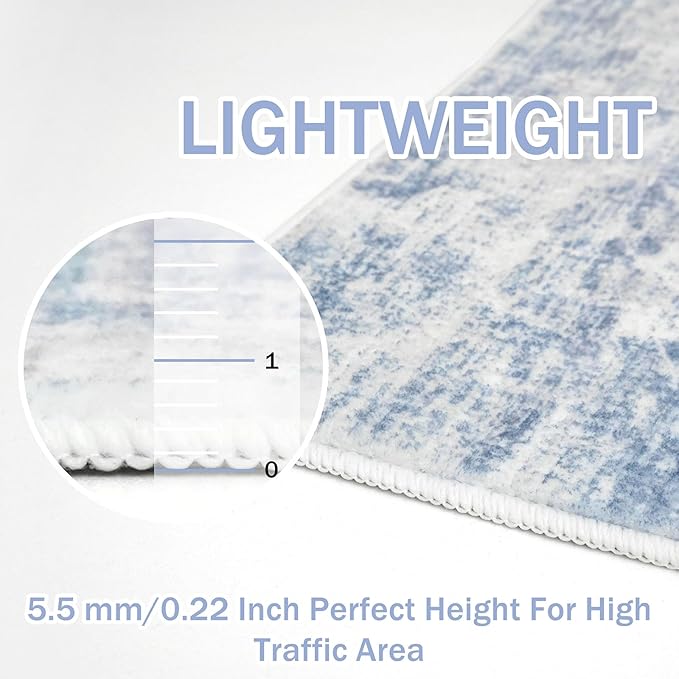 IOHOUZE Abstract Runner Rug 3x16 Ft Washable Runners for Hallways, Non Slip Kitchen Runner Printed Faux Wool Entryway Runner Indoor, Modern Abstract Floor Carpet for Hall Stair, Light Blue Grey