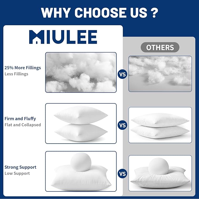 MIULEE 12x12 Pillow Inserts,Set of 4 100% Virgin Microfiber with Cotton Cover Throw Pillows for Couch Sofa and Bed