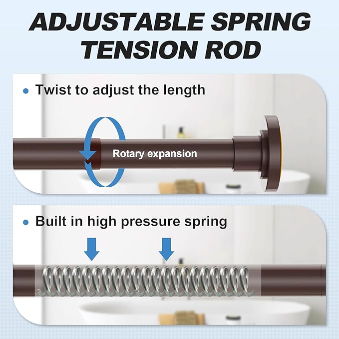 CorkLatta Bronze Shower Curtain Rod 31 to 80 Inch,1 Inch Diameter Adjustable Spring Tension Stainless Steel Telescoping Rod,Easy Install,No Rust