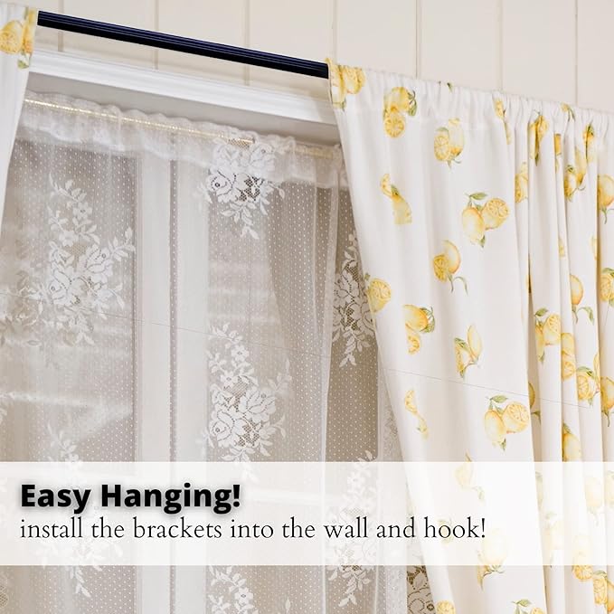 Yafa Home Fashion Heavy Duty Single Standard Adjustable Curtain Rod Hardware Included (Black, 28"-48")