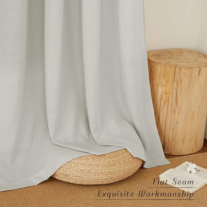 NICETOWN Rustic Linen 144 inch Long Curtains for Living Room, Grommet Privacy Added Thick Linen Weave with Light Filter Window Curtains & Drapes for Bedroom, Gray, W55 x L144, 2 Panels
