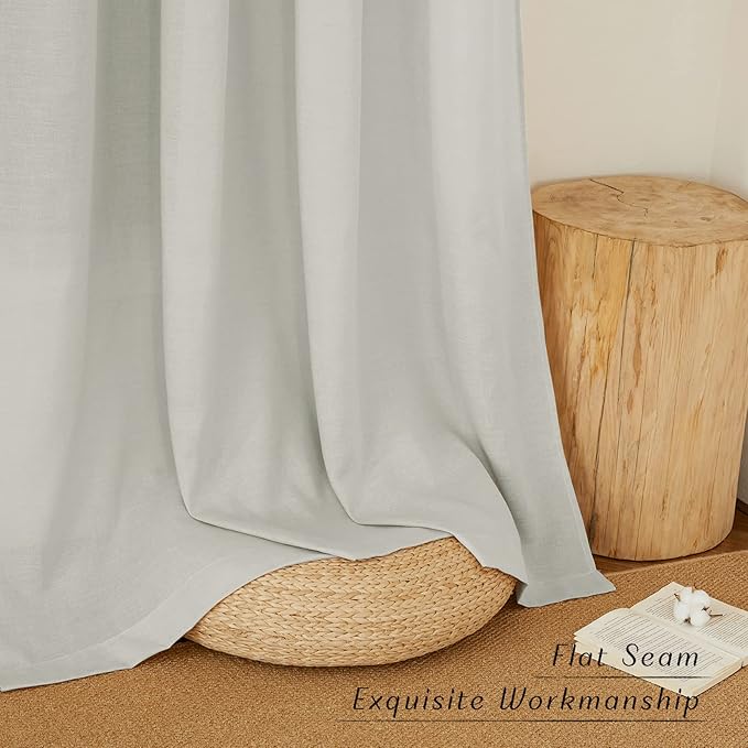 NICETOWN Rustic Linen 132 inch Long Curtains for Living Room, Grommet Privacy Added Thick Linen Weave with Light Filter Window Curtains & Drapes for Bedroom, Gray, W55 x L132, 2 Panels