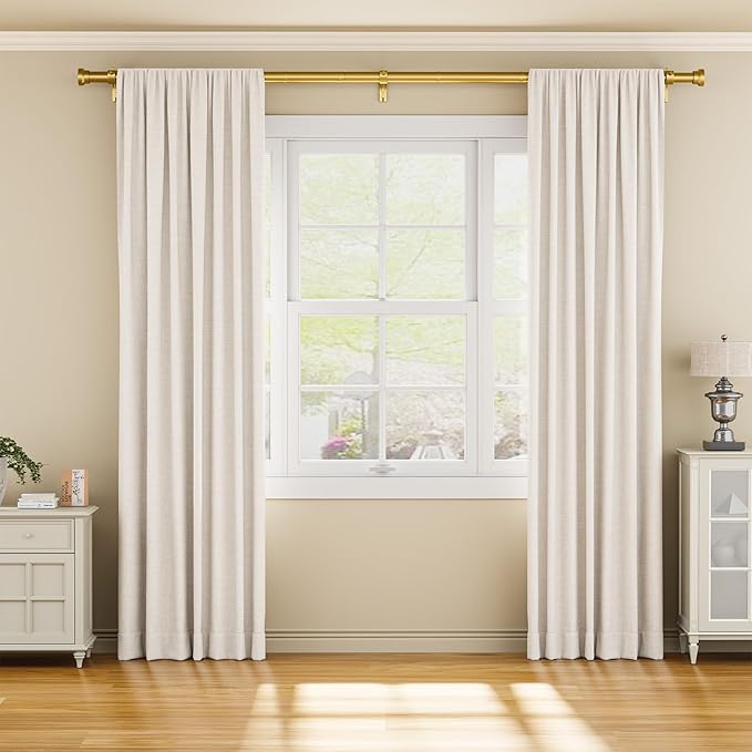 YaFex Curtain Rods 32-118 Inch, Heavy Duty 1 Inch Adjustable Curtain Rod for Windows, Gold Long Window Treatment Rods, Modern Design, Easy Installation