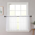 Kitchen Curtains 24 Inch Length Tier 2 Pieces, White Sheer Curtain Solid Soft Sheer Short Curtains for Windows, Cafe Bathroom Basement Rod Pocket Drapes, White, Each 42" Wx24 L Inches