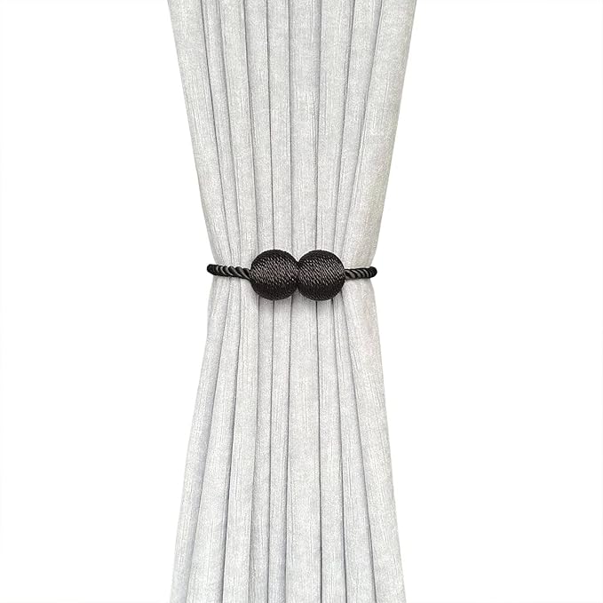 Melaluxe 6 Pack Magnetic Curtain Tiebacks, Decorative Curtain Holdbacks for Window Décor (Black)
