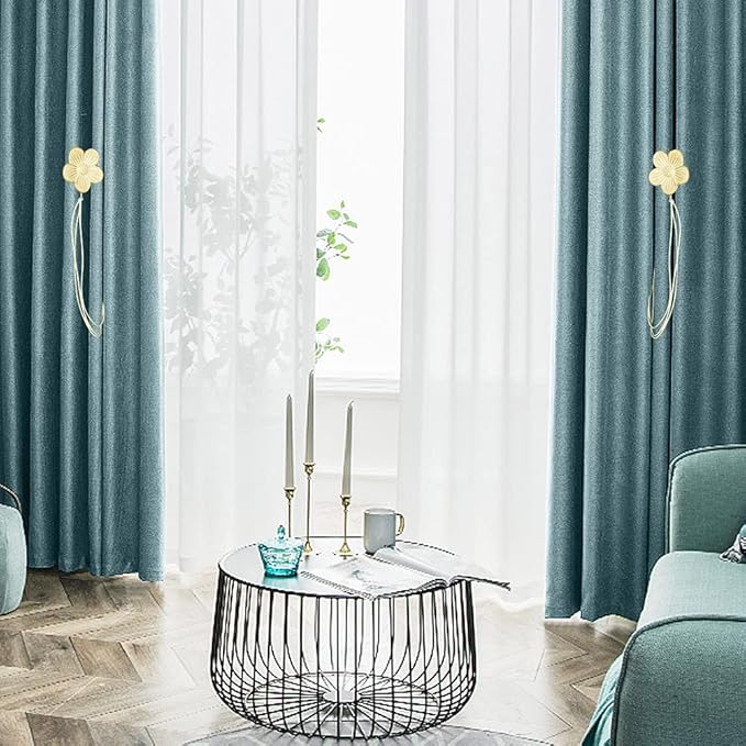 Lewondr Vintage Magnetic Curtain Tieback, 1 Pair Resin Flower Curtain Drapery Holdback Window Curtain Decorative Buckle Holder for Home Cafe Balcony, Light Gold