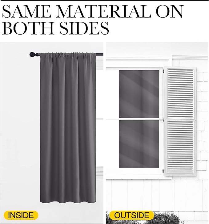 NICETOWN Blackout Curtain Panels for Living Room, Grey, 2 Panels, W52 inches x L84 inches, Energy Efficient & Noise Reducing Thermal Insulated Rod Pocket Blackout Drapes/Draperies for Window