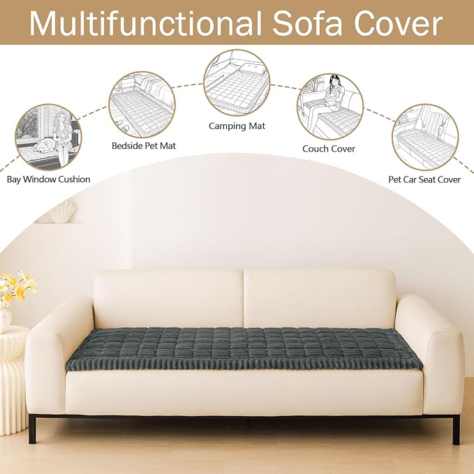 hyha Couch Covers for Dogs Washable, Non Slip Plush Dog Sofa Protectors, Fuzzy Pet Couch Covers for 3 Cushion Sofa Pet Friendly (Dark Grey, 27.6" x 47")