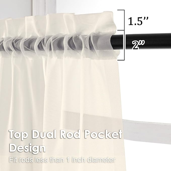 OVZME Cream Sheer Curtains 96 Inches Long 2 Panels - Soft Light Filtering Window Sheer Panels for Living Room/Bedroom, Top Dual Rod Pocket, 1 Pair, Each 42Wx96L Inches.