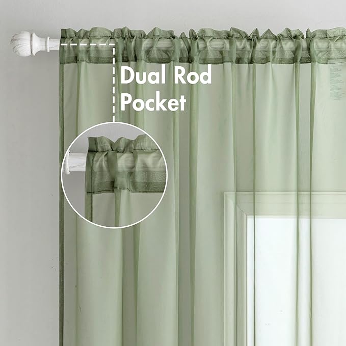 MIULEE 2 Panels Sage Green Sheer Curtains 84 inches Long Window Curtains Rod Pocket Elegant Window Voile Panels/Drapes/Treatment for Bedroom Living Room (54X84 Inches)