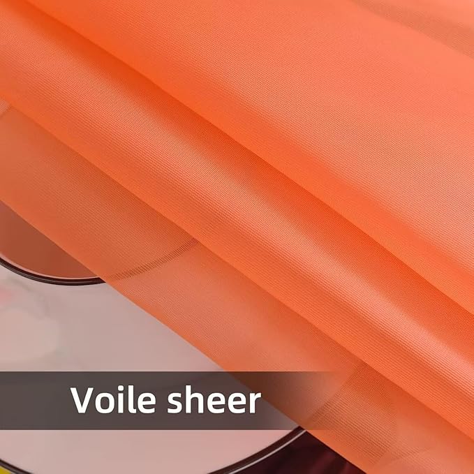 youleyar Solid Sheer Rod Pocket Curtain Voile Draperies 2 Panels White Beige Black Grey Coffee 52 Inch Width 72 Inch Long 1 Pair for Kitchen Bedroom Children Living Room Yard (Orange Red,52Wｘ72L)