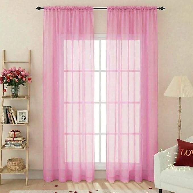 Pink Sheer Curtains 84 Inches Long 2 Panels, Soft Airy Light Filtering Curtains for Bedroom Living Room, Modern Rod Pocket Privacy Drapes Window Treatments, Pink, Total Wide 84 Inch