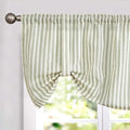 jinchan Tie Up Linen Textured Striped Bow Tie Curtain for Kitchen Bathroom Rod Pocket Pinstripe Valance Window Treatments Ticking Stripe Pull Cord Valance 1 Panel 18 Inch Sage Green on Linen
