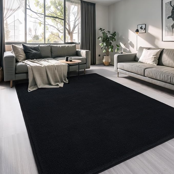 AROGAN Modern Shag Area Rug for Living Room, 6x9 Feet Washable Rugs for Bedroom, Indoor Floor Carpet, Plush Memory Foam Bedside Rugs for Kids Girls Teens Room Low Pile Decor, Black