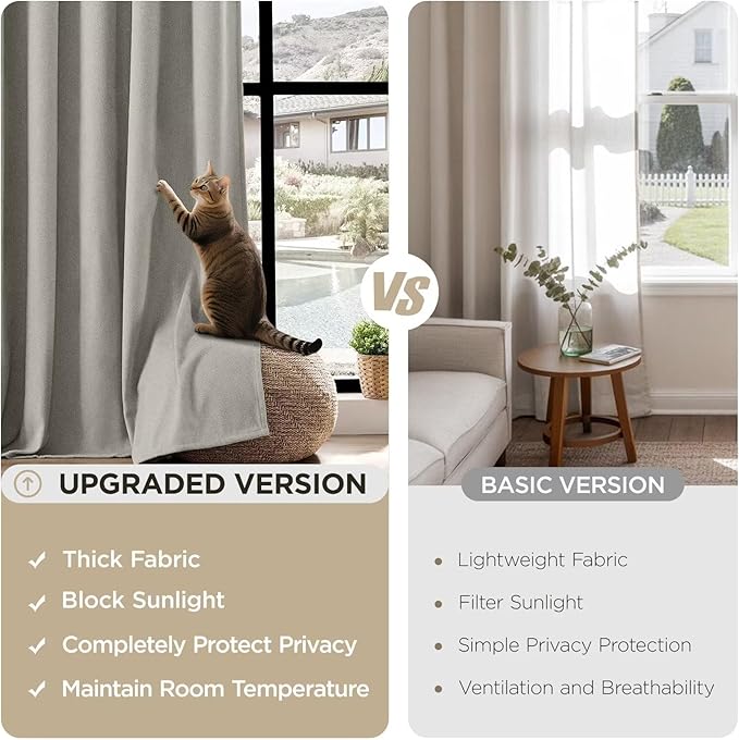 Joydeco Greyish White Pinch Pleated Thick Linen Curtains 96 Inch Long 2 Panel Set for Living Room, Double-Faced Curtain for Bedroom, Back Tab Blackout Drapes with Adjustable Hooks (40”W x96”L)