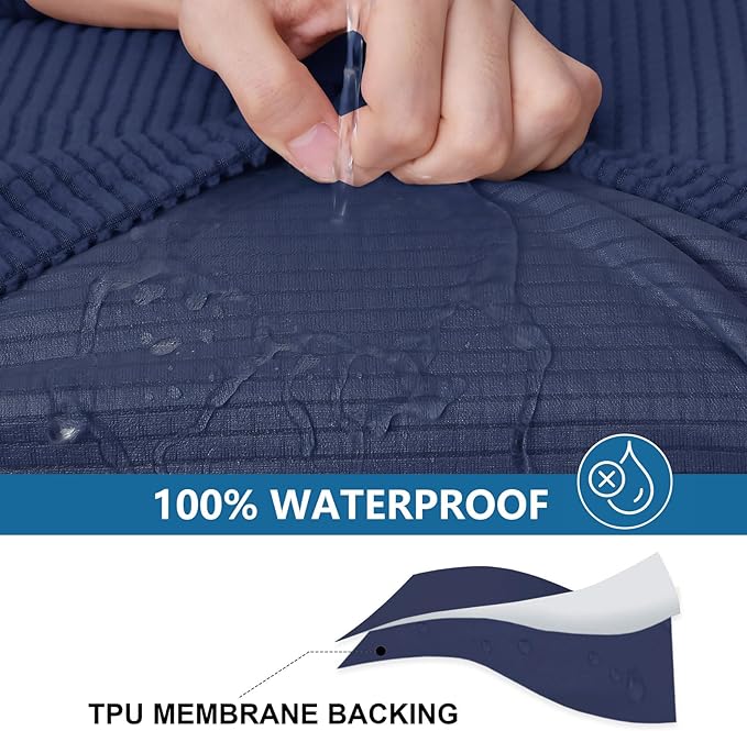 hyha Waterproof Couch Cushion Covers for Pets, Non Slip Sofa Seat Cover for Dogs Washable, Soft Thick Stretch Jacquard Fabric, Sofa Slipcovers with Elastic Bottom (1 Chaise+3 Seater, Navy)
