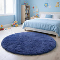 yulidayang Blue Fluffy Round Area Rugs for Bedroom,5'X5'Shag Circle Area Rugs for Living Room,Non Slip Fuzzy Plush Rug for Kids Room Boys Girls Room and Dorm Home Decor Rug