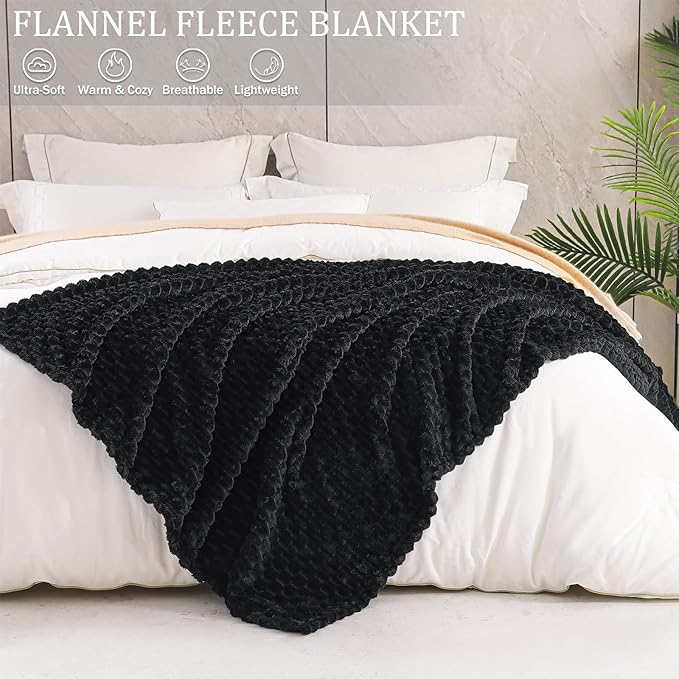 Exclusivo Mezcla Fleece King Blanket for Bed, Extra Large Fuzzy Black Bed Blankets, Soft Cozy Plush Sofa Throws for All Seasons, 90x104 Inches