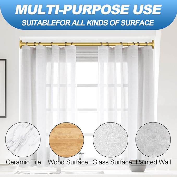 CorkLatta Gold Shower Curtain Rod 31 to 68 Inch,1 Inch Diameter Adjustable Spring Tension Stainless Steel Telescoping Rod,Easy Install,No Rust