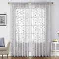 HOMEIDEAS Light Grey Sheer Curtains 52 X 96 Inches Length 2 Panels Embroidered Vine Floral Pattern Pocket Faux Linen Semi Sheer Voile Window Drapes for Bedroom Living Room