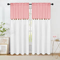 FRAMICS Farmhouse Cotton Linen Curtains for Living Room, Pink Button Curtains 84 Inch Length 2 Panels, Rustic Country Linen Window Curtain for Bedroom Rod Pocket Drapes, 52 x 84 Inch, Pink and White