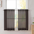 Simplebrand Chocolate Short Sheer Kitchen Curtains 36 Inch Length Tier Rod Pocket Cafe Drapes Half Window for Bathroom Small Windows 42 x 36 Inch, 2 Panels
