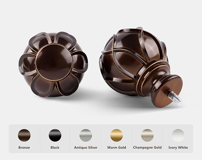 KAMANINA Single Curtain Rod 32 to 58 Inch(2.6-4.8Ft), 7/8 Inch Antique Bronze Adjustable Drapery Rod for Windows, Decorative Netted Texture End (Pack of 2)