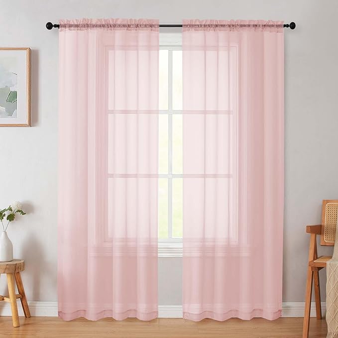 Blush Sheer Curtain for Bedroom Living Room 72 Inches Long 2 Panels Set, Solid Soft Airy Light Filtering Sheer Window Curtains, Modern Rod Pocket Door Curtain, Blush, 42" Wx72 L Inches