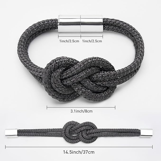 NICEEC 4 Pack Mini Magnetic Curtain Tiebacks Nordic Simple Style Drape Tie Backs Elegant Hand Weave Rope Knot Decorative Curtain Holdbacks for Home & Office Thin Window Drapery (Dark Grey)