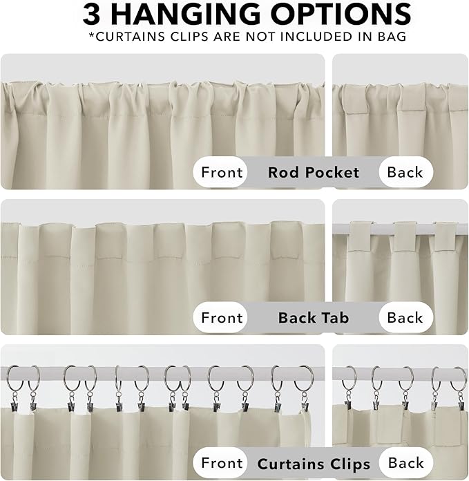 Deconovo Blackout Curtains, Thermal Insulated, W42 x L63 2 Panels, Back Tab, Machine Washable, Room-Darkening Drapes for Bedroom/Living Room Light Beige