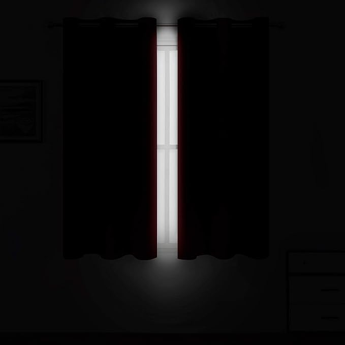 LEMOMO Red Bedroom Blackout Curtains/38 x 63 Inch Long/Set of 2 Curtain Panels/Thermal Insulated Room Darkening Curtains for Bedroom