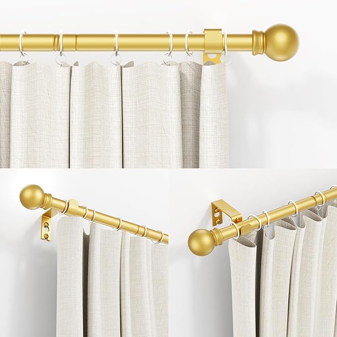 Thestoa Gold Curtain Rods for Windows 48 to 84-92 Inch, Stainless Steel Long Curtain Rods for Bedroom, Living Room, Kitchen, Farmhouse, Outdoor