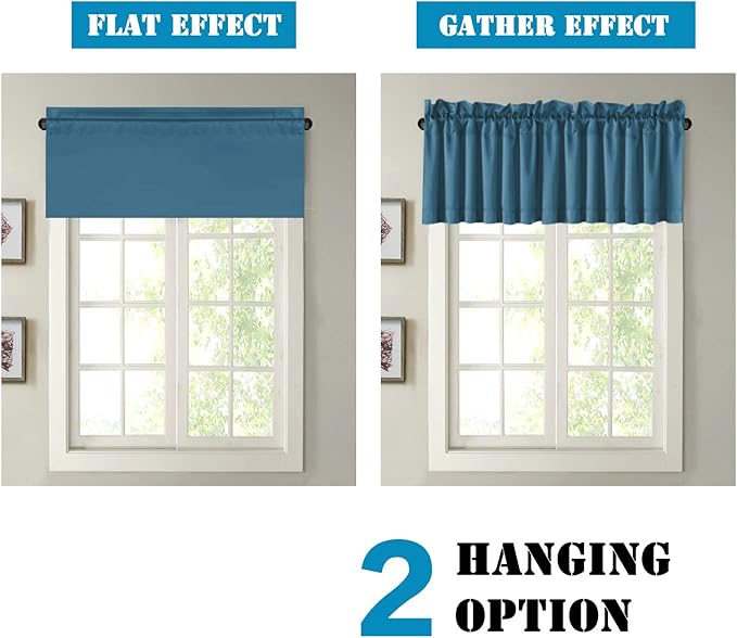 H.VERSAILTEX Blackout Valances for Windows,Kitchen Window Valance Curtains for Living Room/Bedroom/Bathroom Privacy Decorative Rod Pocket，2 Panels，52" W x 18" L, Dark Teal