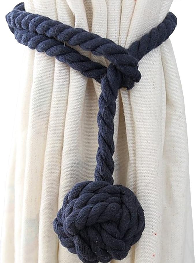Melaluxe 2 Pack Curtain Tiebacks - Heavy Duty Curtain Rope Tieback, Handmade Rural Decorative Curtain Holdbacks (Navy Blue)