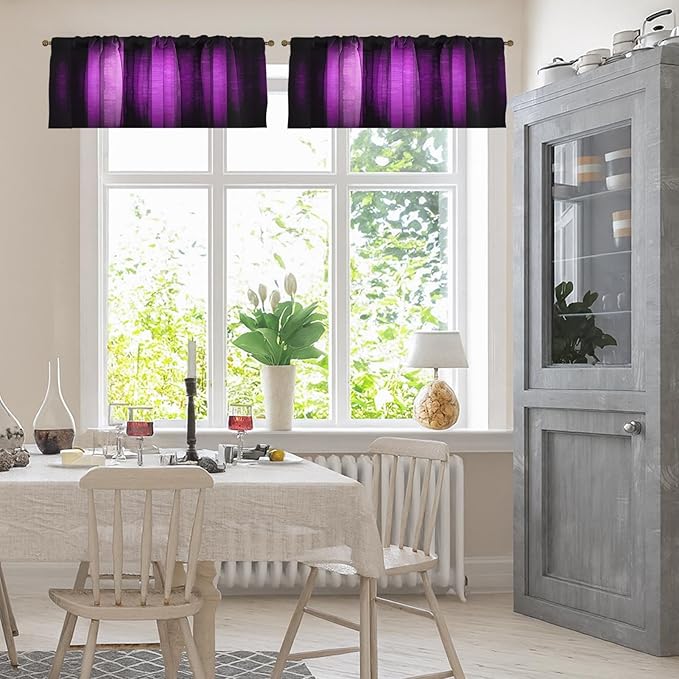 Emvency 2 Pack Valances Window Treatments, Purple Striped Abstract Glass Texture Blackout Drapes Adjustable Curtain for Windows Living Room Kitchen Over Sink, 52x18 Inch Rod Pocket Valances