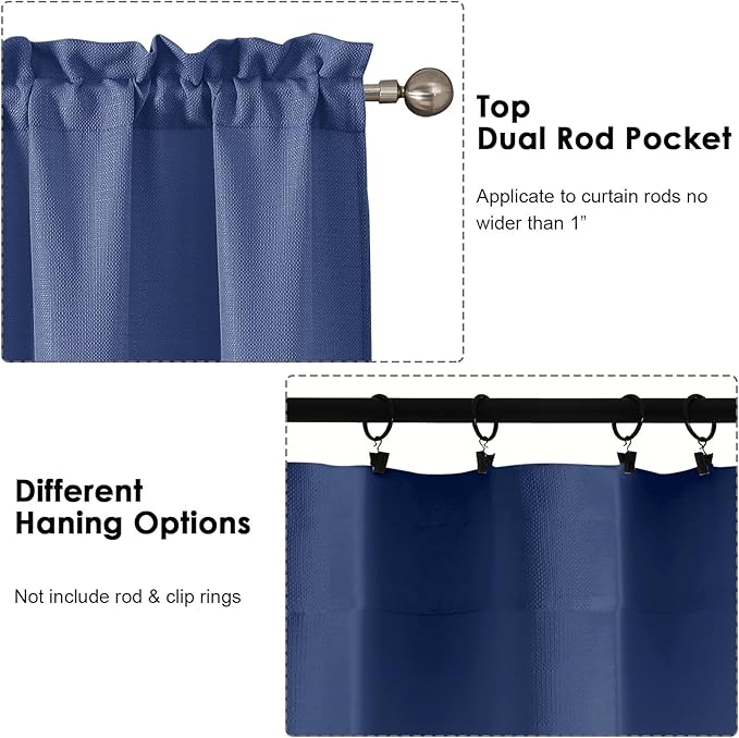 OWENIE Bob 1 PCS Blue Valances for Windows, Faux Linen Textured Kitchen Window Curtains Valance for Bedroom Living Room, Modern Soft Airy Solid Rod Pocket Bathroom Cafe Curtain, 60Wx12L Inch
