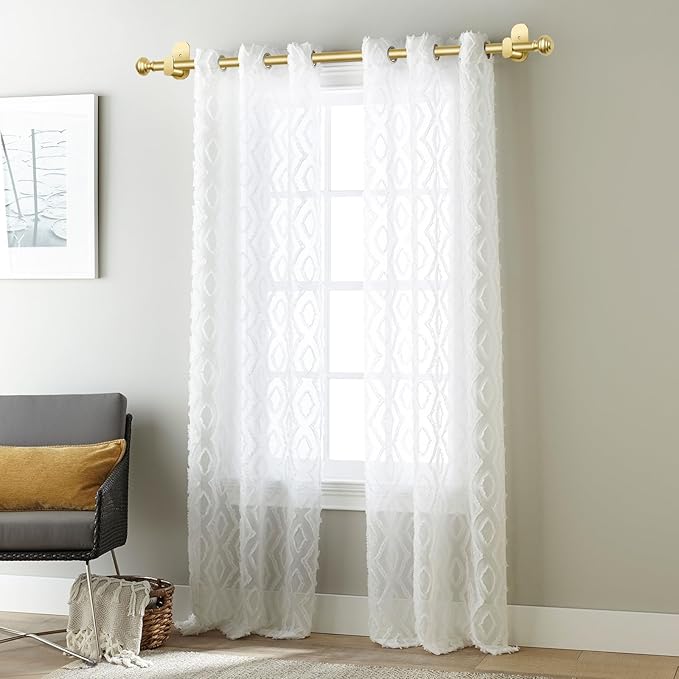 KAMANINA Curtain Rods No Drilling for Windows 32 to 58 Inches, 5/8 Inch Diameter Adjustable Single Drapery Pole with Adhesive Brackets, Gold