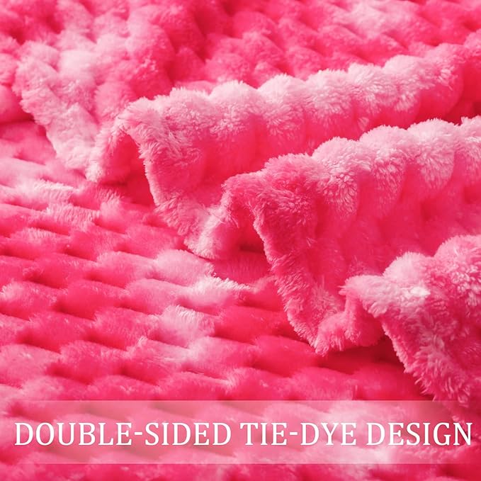 Exclusivo Mezcla Fleece Twin Blanket for Bed, Extra Large Fuzzy Tie-dye Hot Pink Bed Blankets, Soft Cozy Plush Sofa Throws for All Seasons, 90x66 Inches