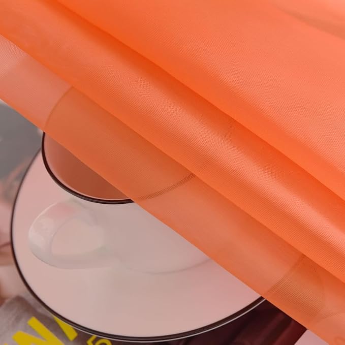 SpaceDresser Basic Rod Pocket Sheer Voile Window Curtain Panels Jaffa Orange 1 Pair 2 Panels 52 Width 63 Inch Long for Kitchen Bedroom Children Living Room Yard(Jaffa Orange,52 W x 63 L)