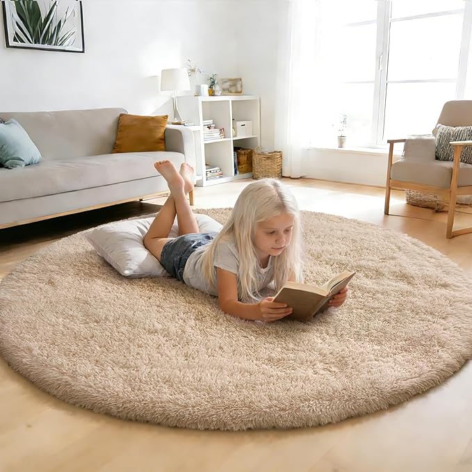 yulidayang Fluffy Round Area Rugs for Bedroom,6'X6'Shag Circle Area Rugs for Girls Room,Non Slip Fuzzy Plush Rug for Kids Room Living Room and Dorm Home Decor Rug