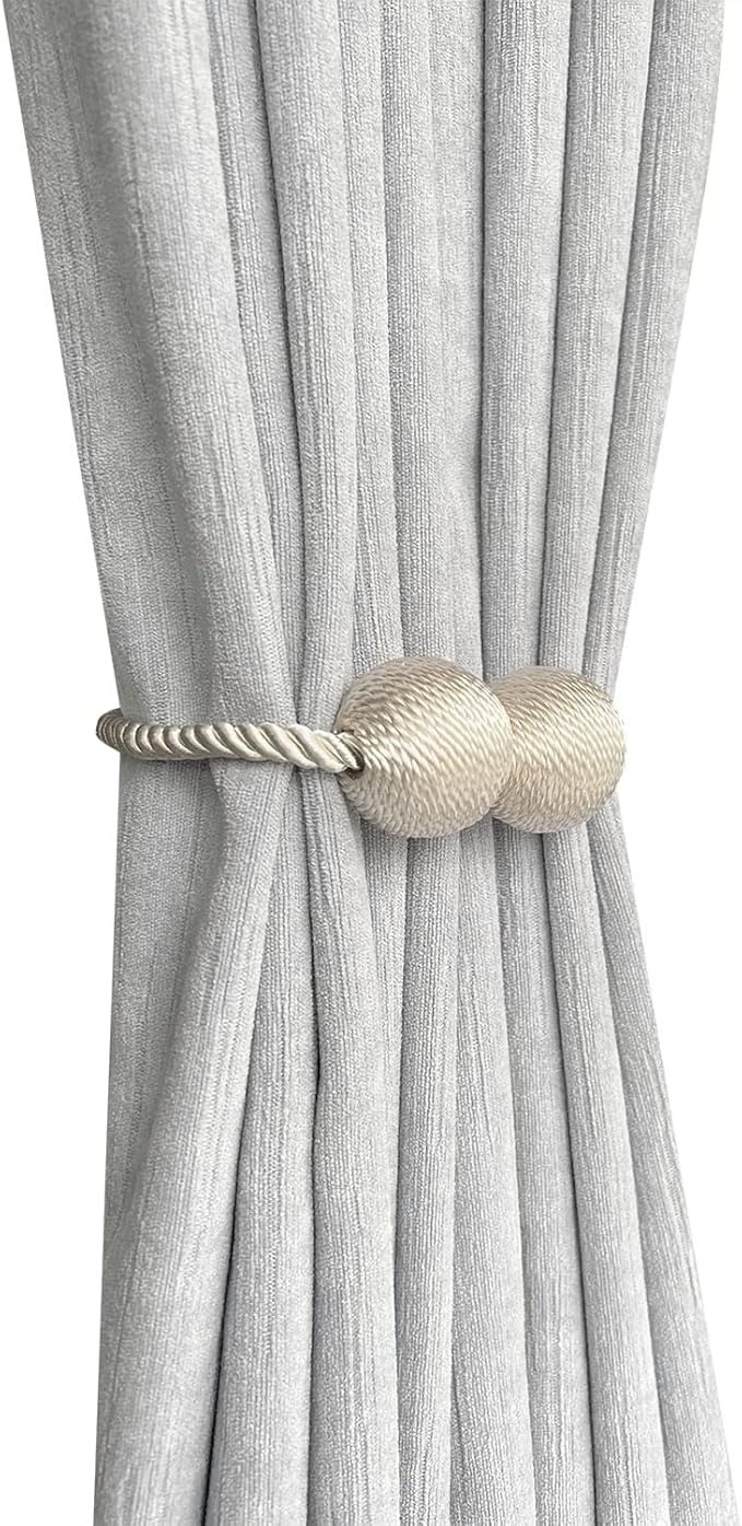 Melaluxe 4 Pack Magnetic Curtain Tiebacks, Decorative Curtain Holdbacks for Window Décor (Beige)