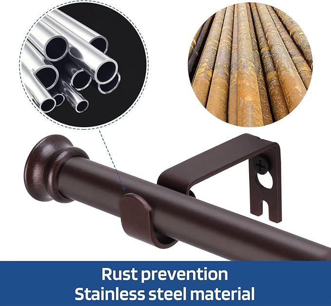 Standard Decorative Window Curtain Rods 30 to 45 Inch,5/8 Inch Diameter Small Curtain Rod Set, Heavy Duty Drapery Rods with Brackets Brown
