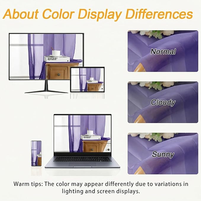 Gwine Extra Long Sheer Curtains 108 Inches Long - Light Filtering Rod Pocket Window Curtain Panels for Bedroom, Elegant Soft Voile Living Room Sheer Drapes, Each 42Wx108L, 9FT, 2 Panels, Purple