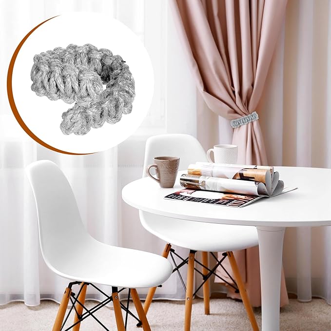 Ptwola 4 Pack Braided Curtain Tiebacks Boho Elegant Rustic Curtain Holdbacks Tie Backs Holders Set Simple Light Weight Drapes Decorative Accessories Handmade for Home Office Bedroom Window (4, Grey)