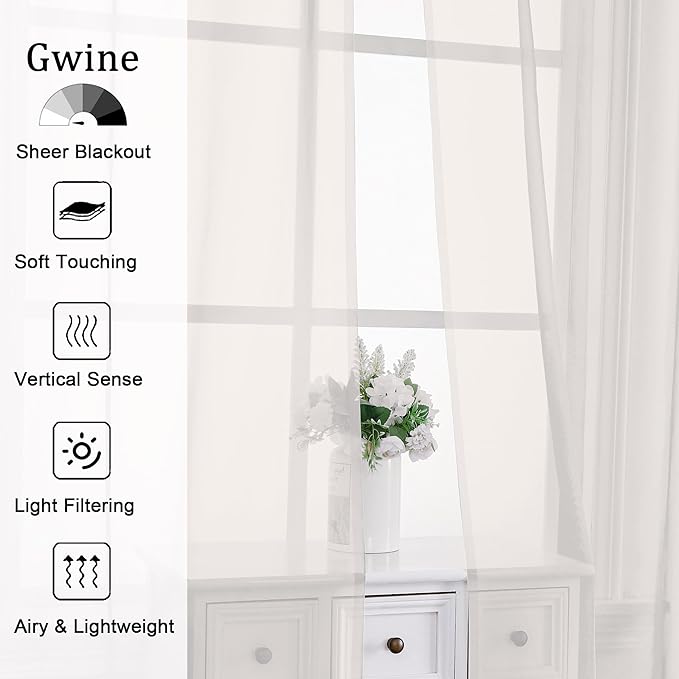 Gwine Ivory Sheer Curtains 72 Inches Long 2 Panels Set for Front Door, Light Filtering Sheer Curtains for Living Room, Rod Pocket Window Treatments Drapes, Each 42" Wx72 L